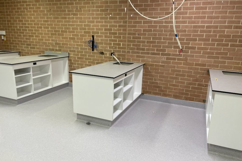 Custom lab workstations by MGB Joinery and Building in a modern lab.